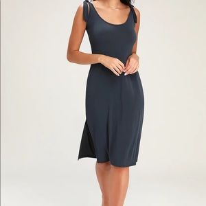 Navy Blue Tie-Strap Midi Dress
